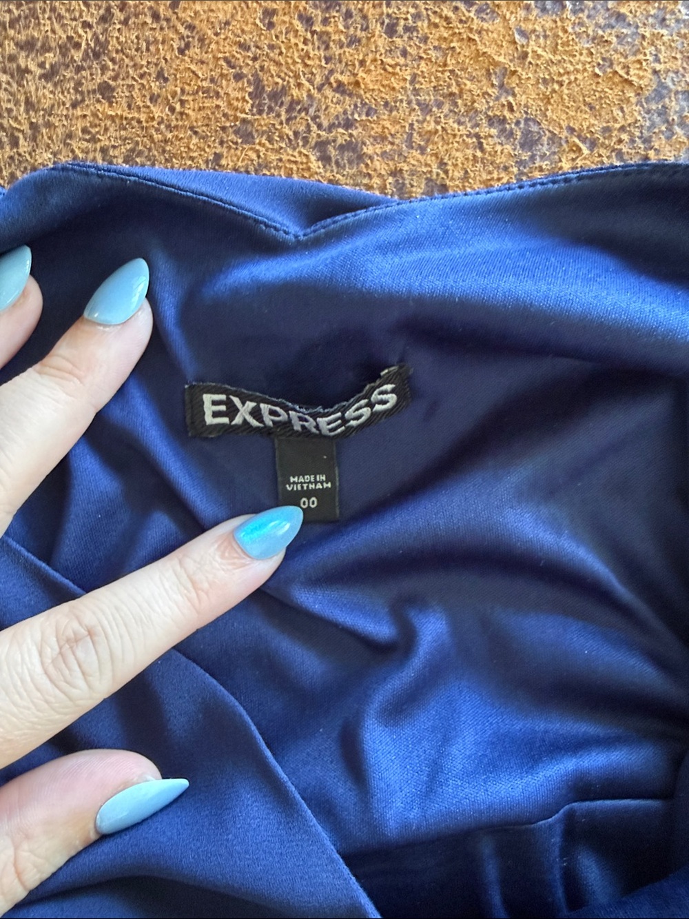 Express Navy Ruffle Cold-Shoulder High-Low Dress - Picture 3 of 3